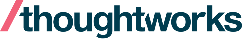 Logo of thoughworks in blue with a pink line in front.